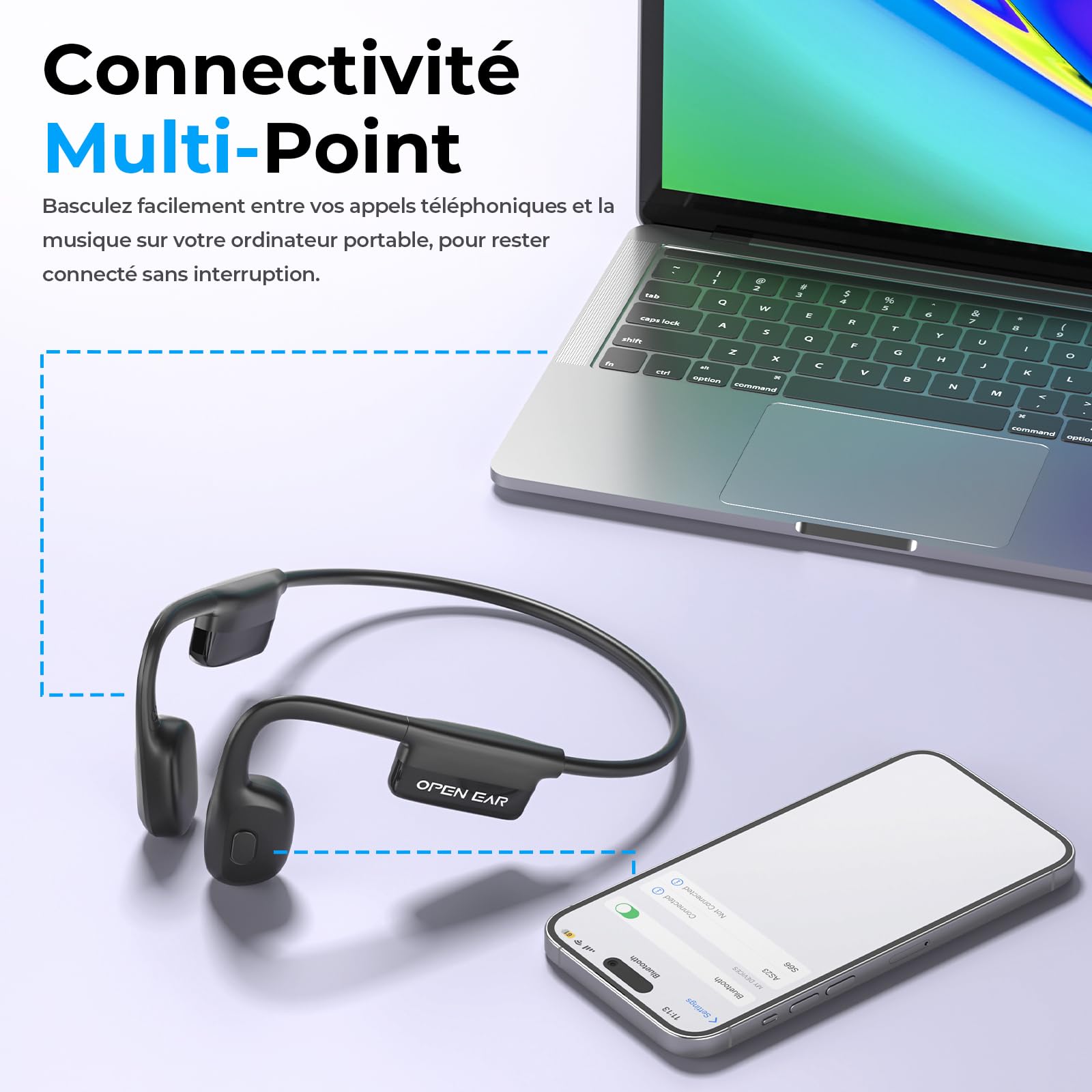 Knochenschall Kopfhörer, Open Ear Kopfhörer Bluetooth 5.3 mit Dual-Mikrofon, 8Stunden Akkulaufzeit, IPX6 wasserdichte Kabellose Sport Kopfhörer für Laufen, Radfahren, Fitness