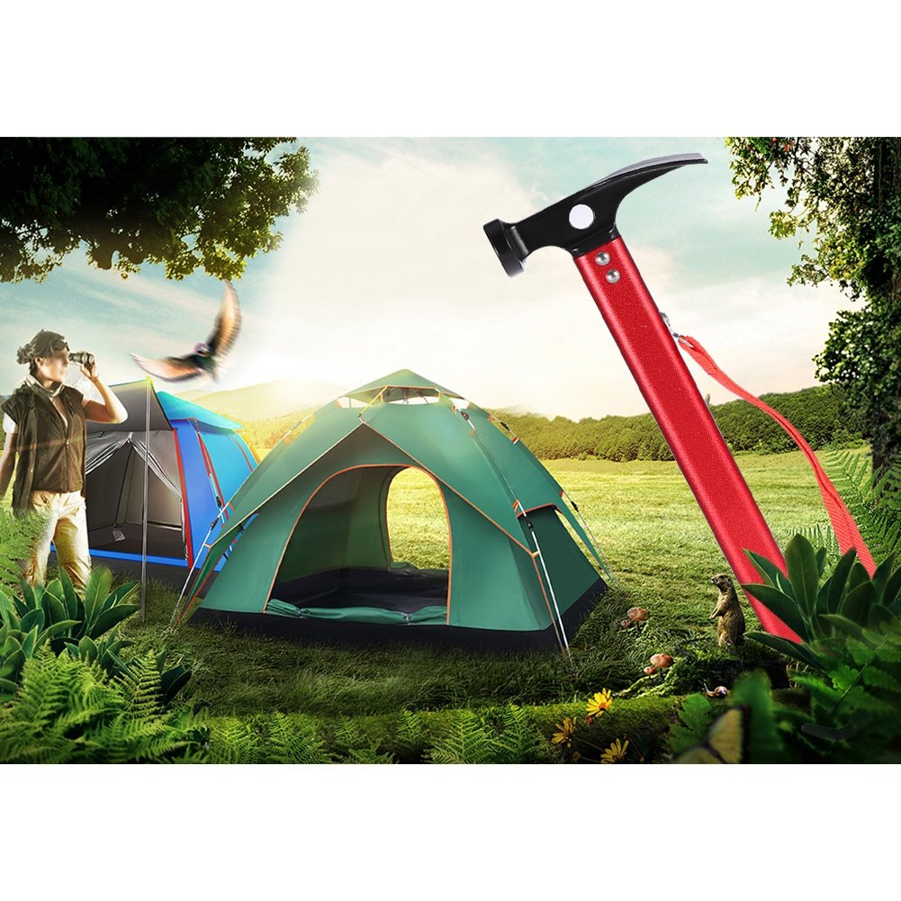 Yosoo Maillet Marteau pour Piquet De Tente Extracteur Outil Multifonctionnel Accessoire Tente pour Camping Randonnée (Couleur : Rouge)