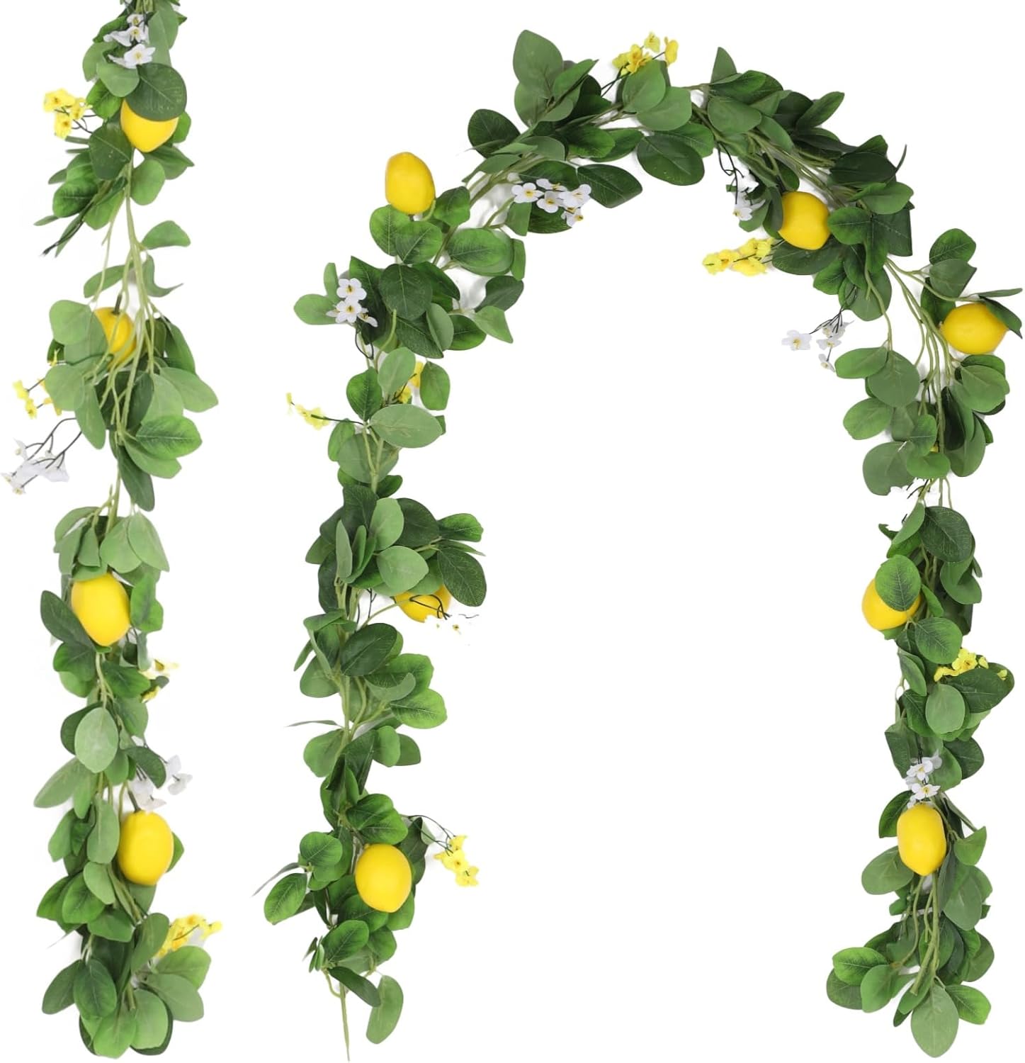 2 Pcs Artificial Lemon Garlands, 6.6 ft Faux Greenery Vines, Fake Fruit Vines with Lemons, Flowers, and Leaves, Spring Fruit Garlands for Indoor Outdoor Wedding Home Door Wall Decoration