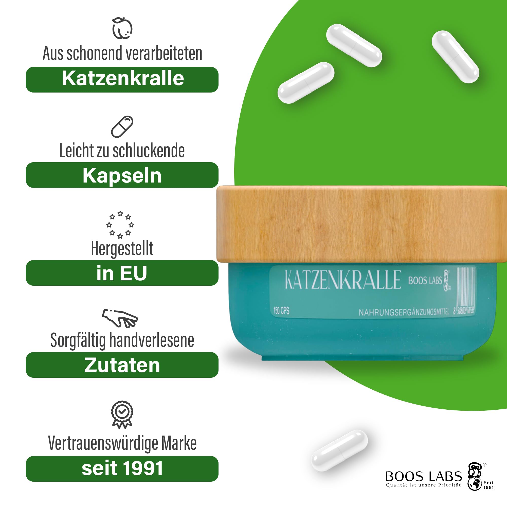 das stärkste Katzenkralle I 1000mg I 150 vegane Kapseln I Katzenkralle Kapseln Hochdosiert in 1 Kapsel, Cats Claw direkt aus der Natur