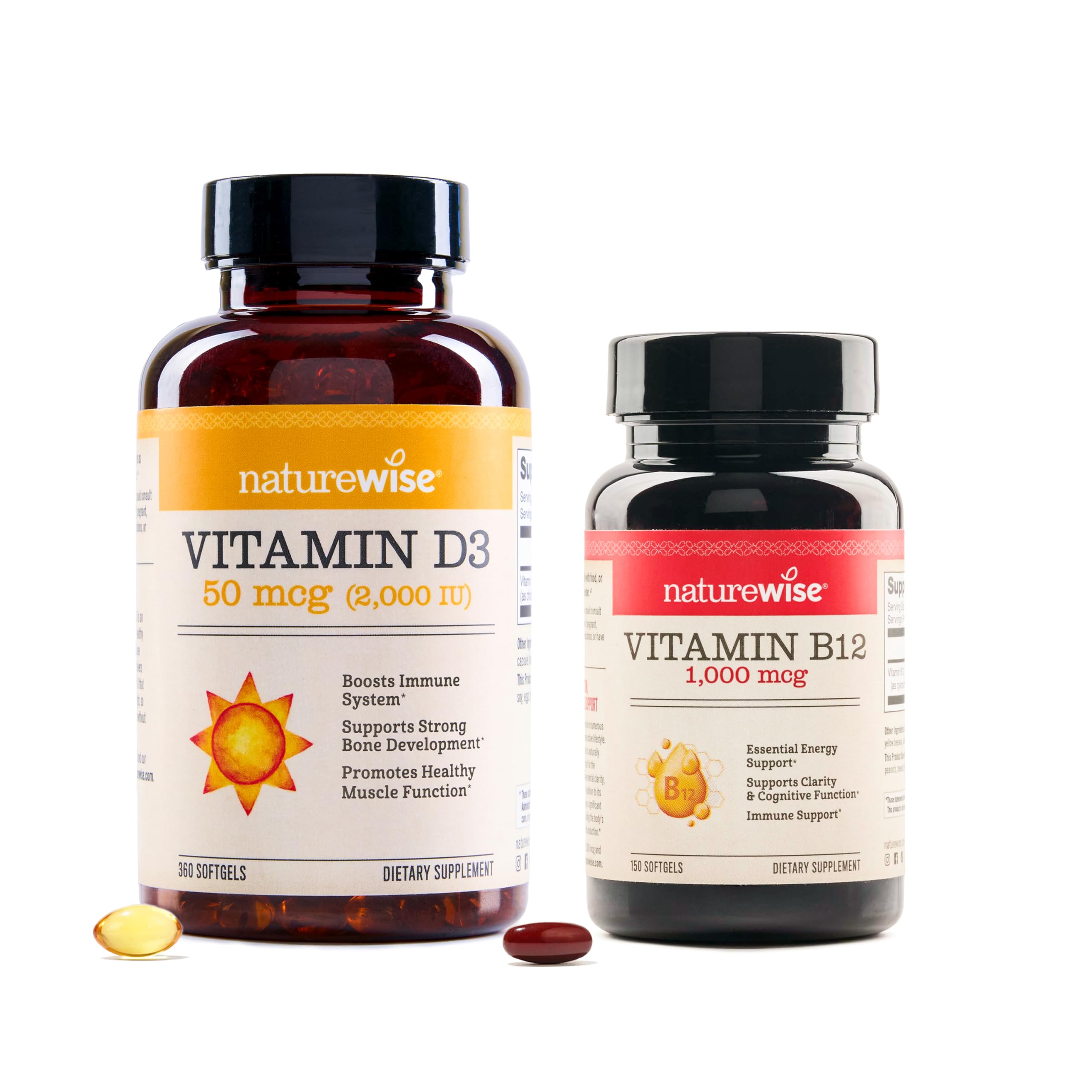 NatureWise Vitamin D3 2000iu 360 Count and Vitamin B12 1000mcg 150 Softgels for Energy, Immune Support and Healthy Muscle Function 2000IU + Vitamin B12 1,000 mc