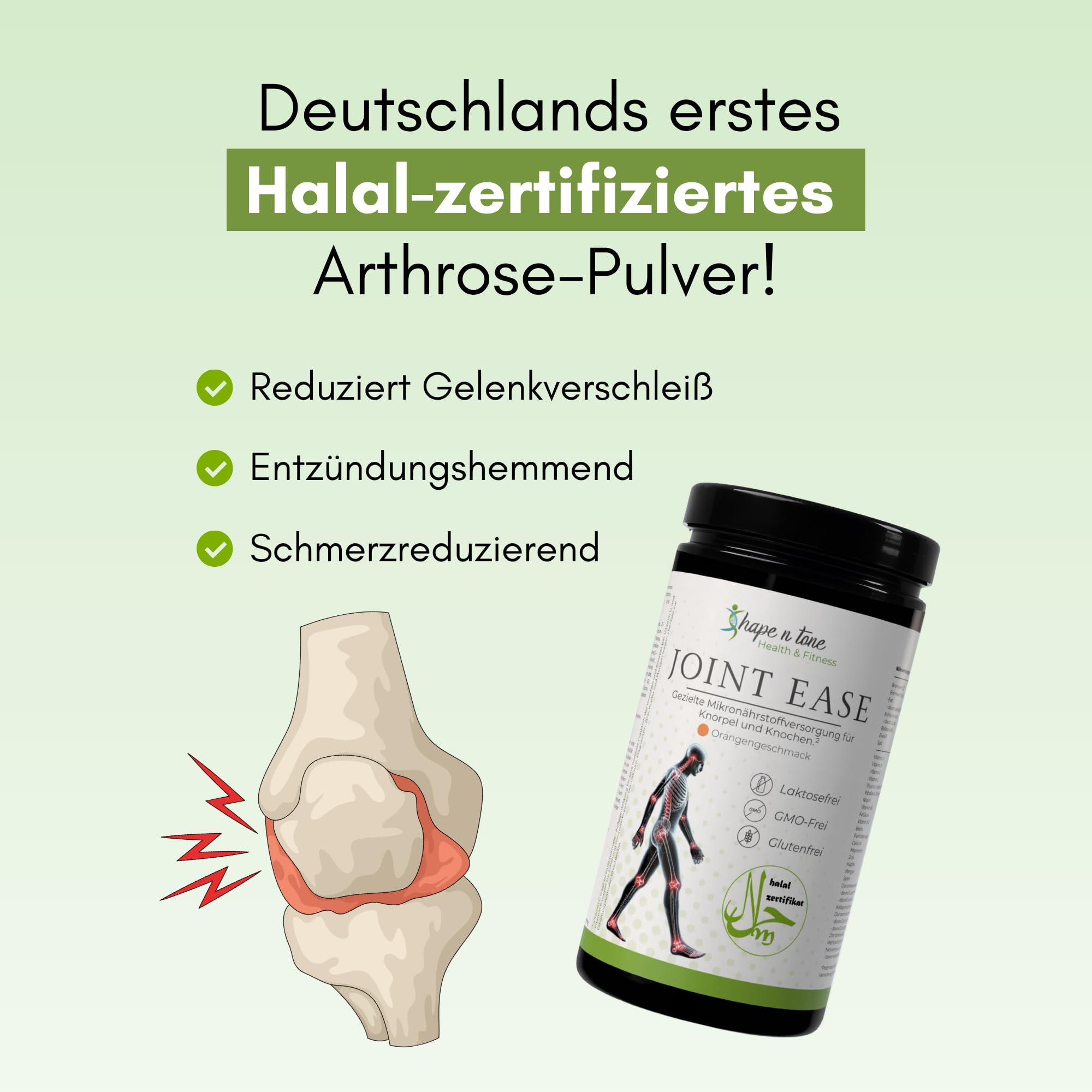 Joint Ease Gelenkpulver 525g | Hochdosierter Gelenk Komplex für Knie, Gelenke & Knorpel | 10,3g Kollagen Peptide, Glucosamin, Chondroitin, MSM, Hyaluronsäure, Kurkuma | Halal | Made in Germany