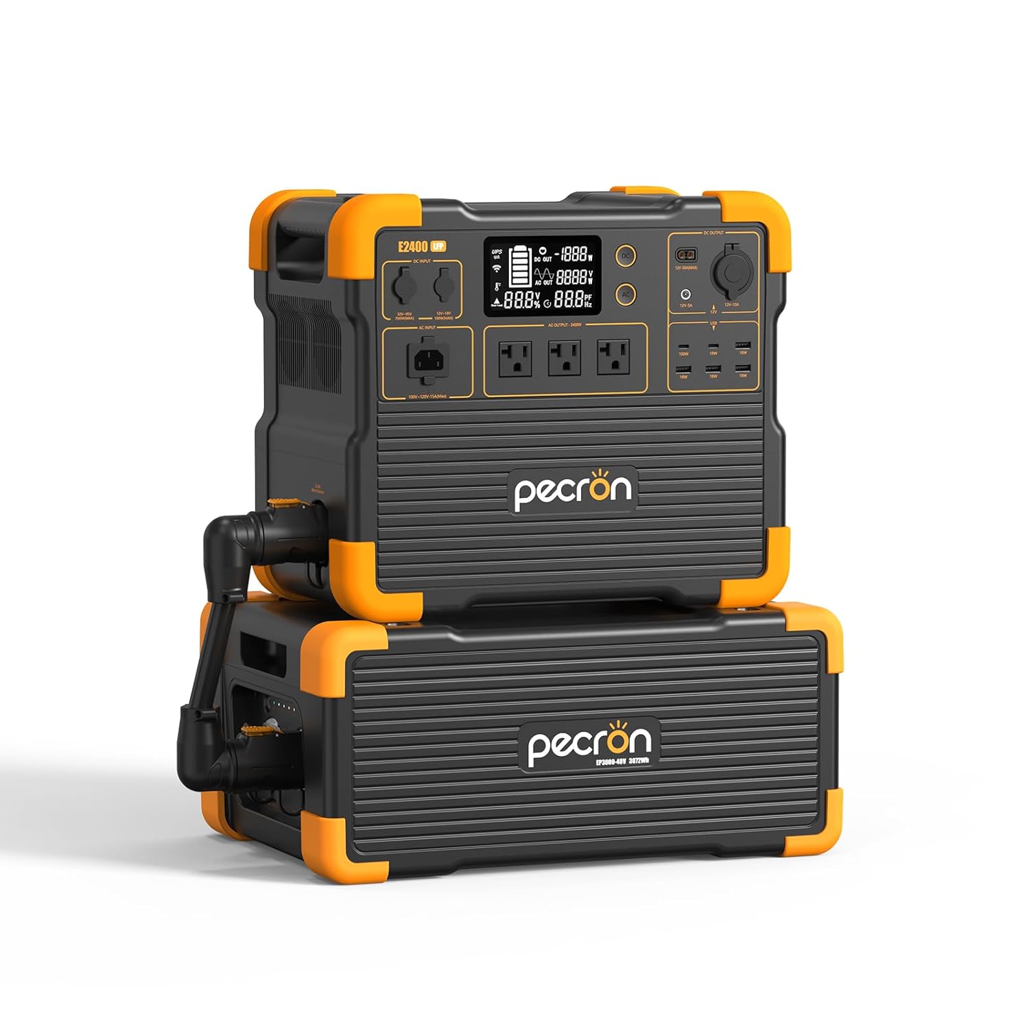 PECRON Portable Power Station E2400LFP with 3072Wh Extra Battery Expandable to 5120Wh 2400W LiFePO4 Battery Backupfor Emergencies Camping
