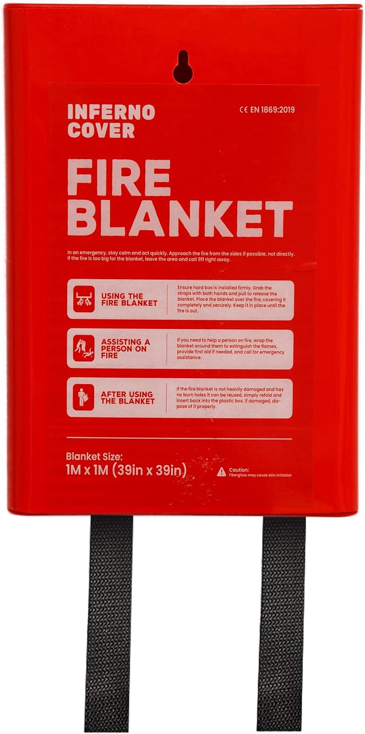 Emergency Fire Blanket for Home & Kitchen | Heavy-Duty Fiberglass Flame Suppression Blanket with PVC Storage Box | Designed for Home, Office, Car, Camping & Grill (1-Pack, 39" X 39")