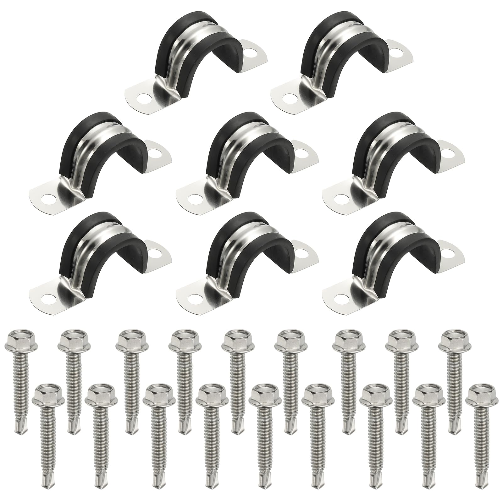 PATIKIL 8Pcs Pipe Clamps, 7/8 Inch 304 Stainless Steel Rubber Cushioned U Bracket Conduit Clamps Pipe Strap Wire Clips with Hexagonal Screw for Tube Hose Cord Installation, 22mm