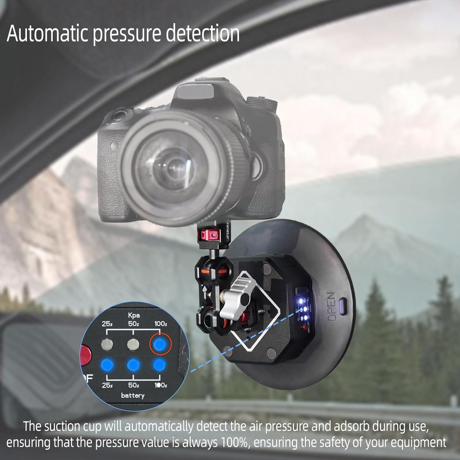 6in Electric Auto Pump Suction Cup Camera Mount with Aluminum Ball Head Magic Arm, Automatic Air Pump Vacuum Cup, Quick Release Car Mount Compatible with DJI OSMO Pocket 3 Insta360 iPhone image 2 of 7 B0DPF9G7QB