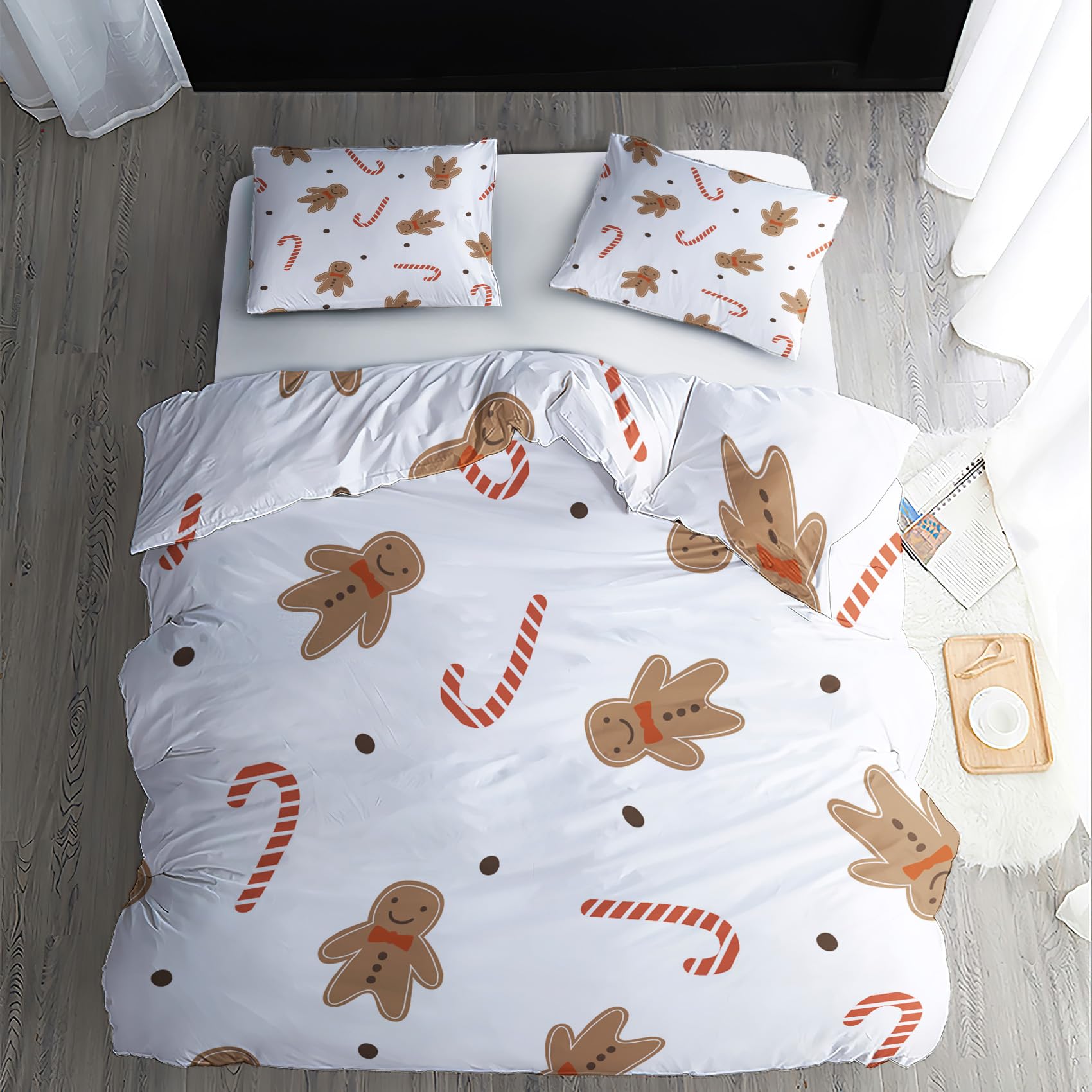 Parure De Lit 140x200 Cm Microfibre - 3 Pièces (housse De Couette + 2 Taies) Motif Pain D'épices Marron