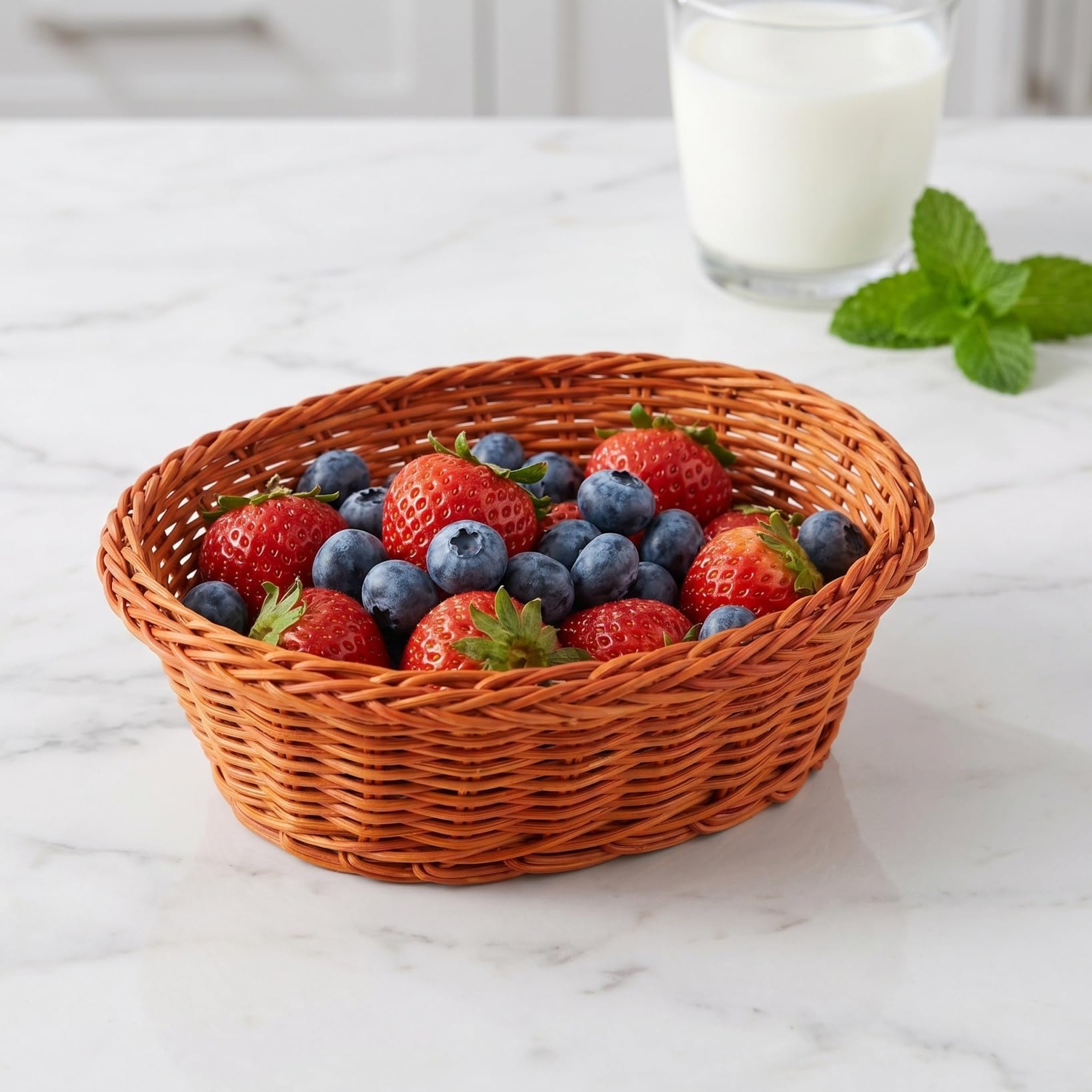 Lot de 10 petites corbeilles à pain ovales tissées à la main en rotin respirant et hygiénique pour la cuisine, les fruits, les collations, organisateur polyvalent pour la maison et la