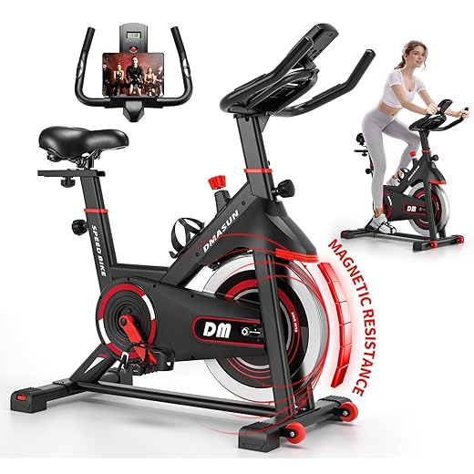 Exercise Bike, DMASUN Classic Brake Pad Stationary Bike for Home with 300 LBS Capacity, Indoor Bike with Comfortable Seat Cushion, Digital Display with Pulse
