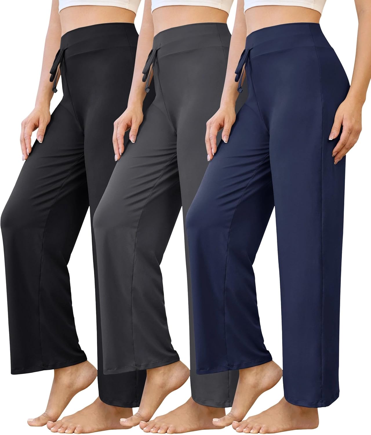 VALANDY Creamlush 3 Pack Women's Wide Leg Pants with Drawstring–Soft Comfy Lounge Pajama Pants Sleepwear