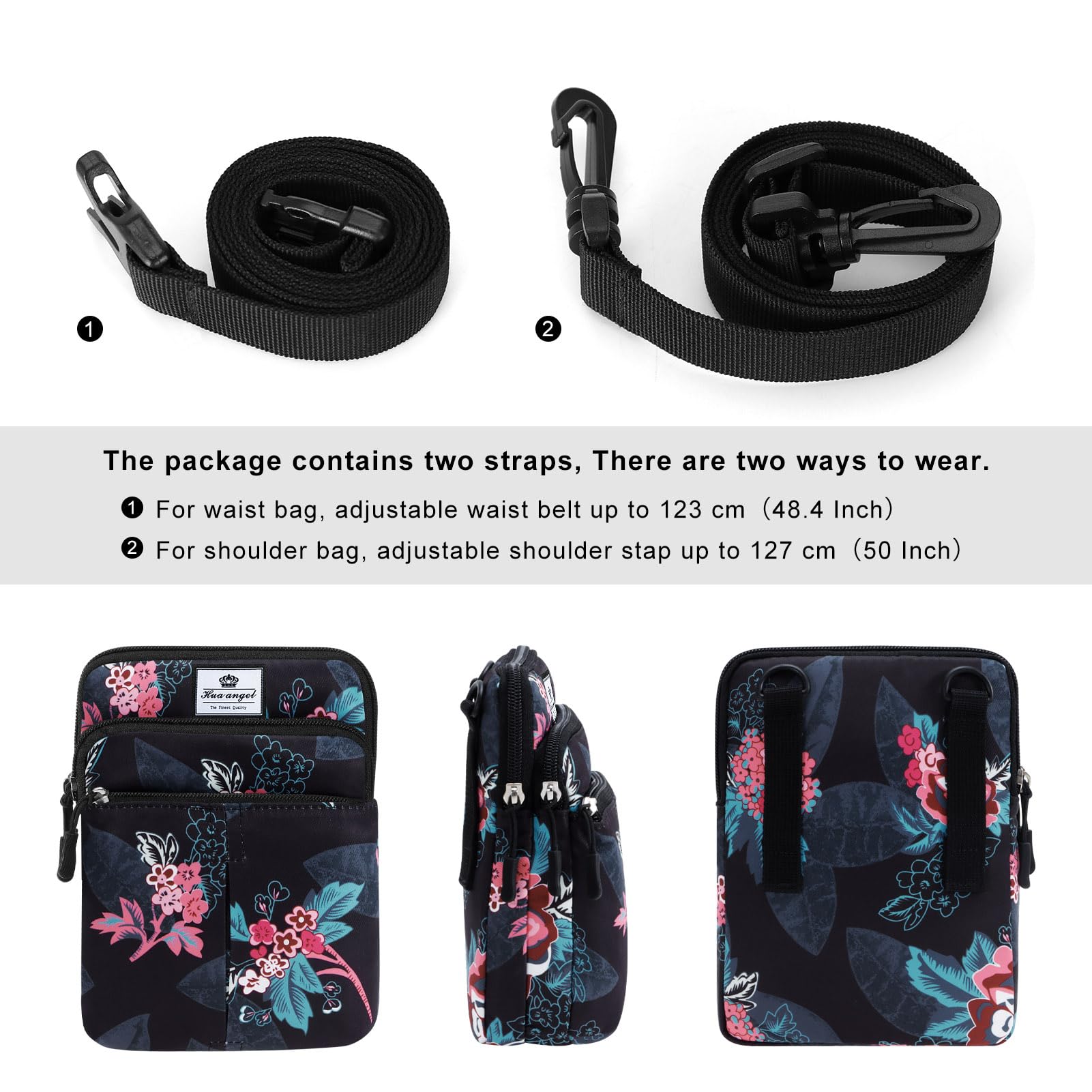 HUA ANGEL Petit Sac Bandouliere Femme Léger Sac Ceinture Multicolore Sac Banane Sangle Interchangeable Homme Femme Jogging Vélo Sport Voyage