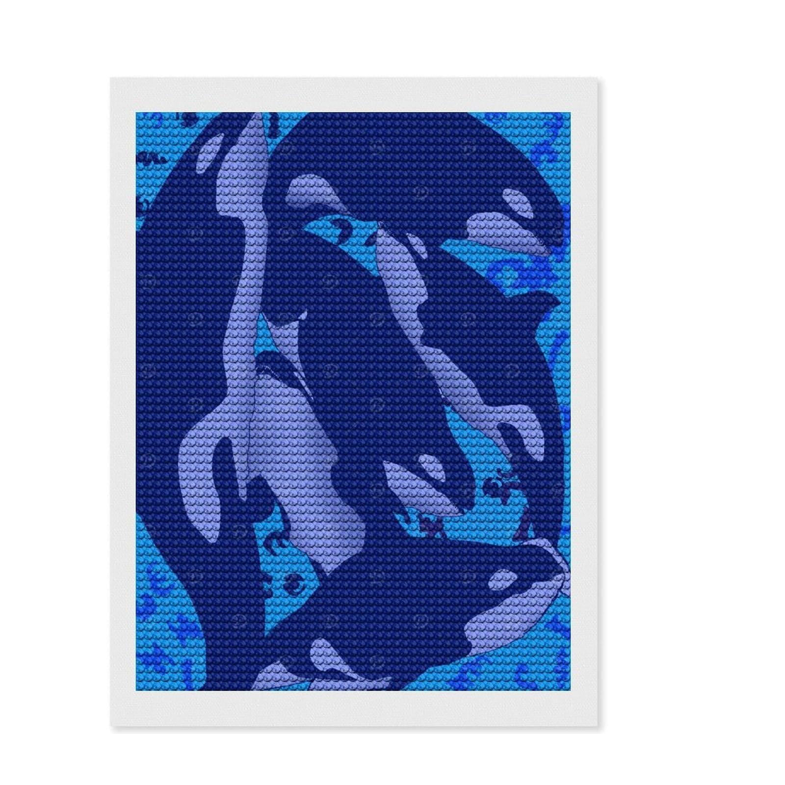 Junmoney Killer Whale Diamond Art Canvas 12"x16", for Women, Simple to Start, Modern Decor, Gift Idea, Nice Detail and Sparkle