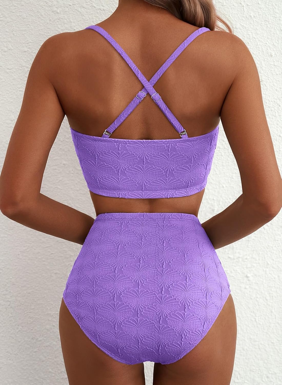 Herseas Women's Seashell Textured Bikini Sets Knotted Front 2 Piece Swimsuits Ruffle Trim Bathing Suits - Image 2