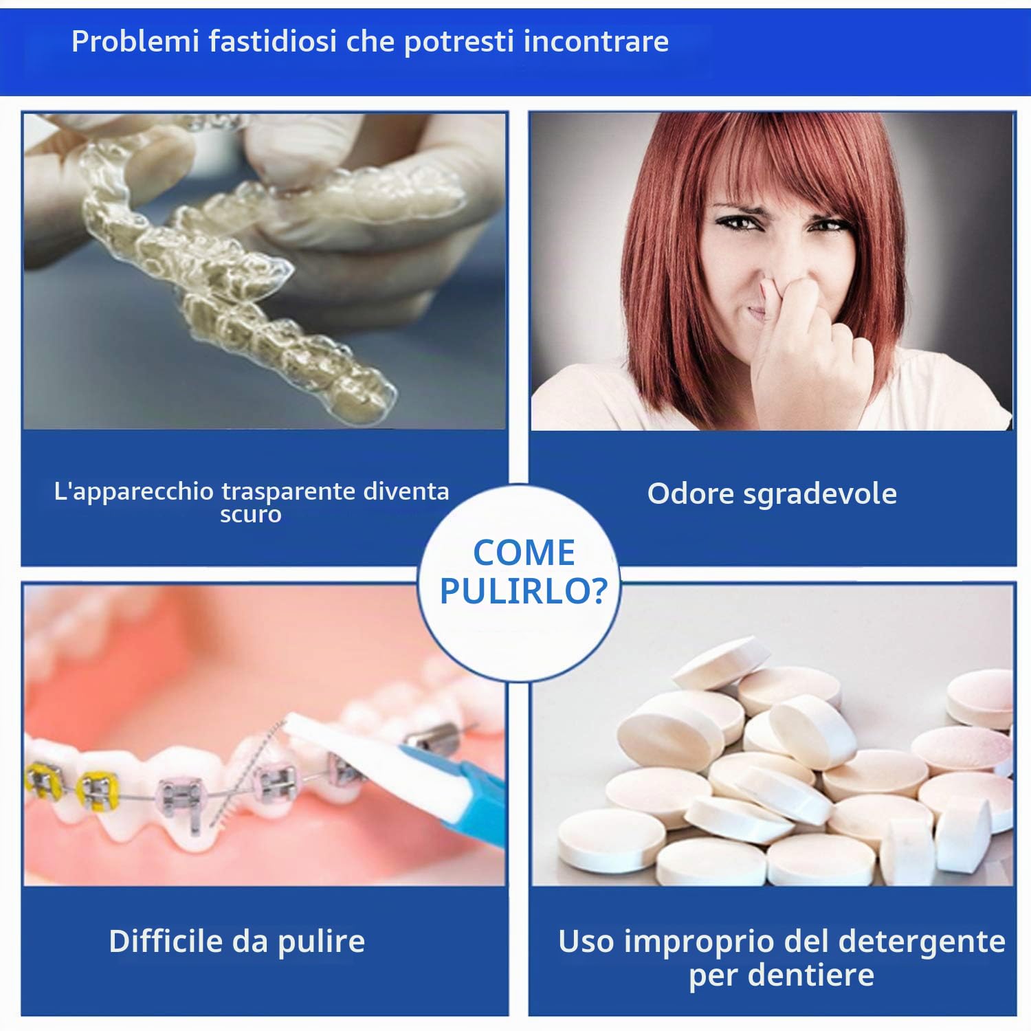Compresse detergenti per apparecchi ortodontici Fancymay - Scorta per 4 mesi, Compresse detergenti per allineatori per protesi Invisalign, Detergente per paradenti e paradenti notturni, Rimuove