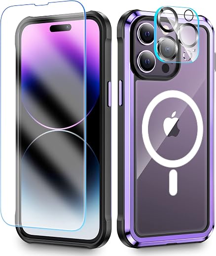 Caka [3 in 1] for iPhone 14 Pro Case, iPhone 14 Pro Clear Magnetic Case with Screen Protector & Camera...