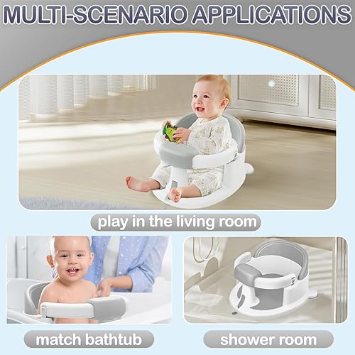 Miniatura 6 de Asiento de baño para bebés de 6 meses en adelante, asientos de baño para bebés sentados, silla de baño antideslizante con ventosas y cojín suave