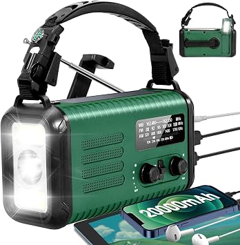 Emergency NOAA Hand Crank Weather Radio, 20000mAh Solar USB-C AM FM Radio