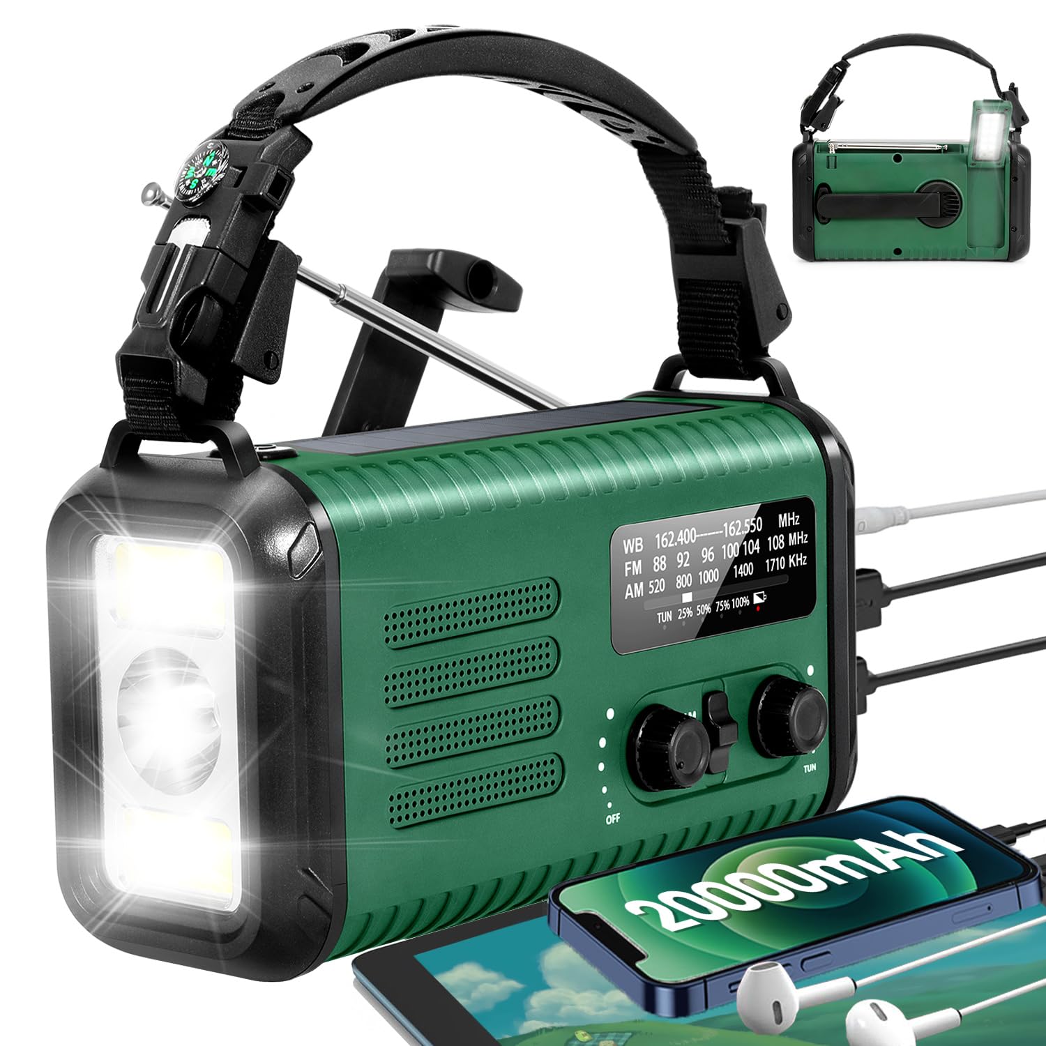 Emergency Hand Crank Radio NOAA Weather Radio 20000mAh 74000mWh Solar Battery Radio with AM FM Portable Fast Phone
