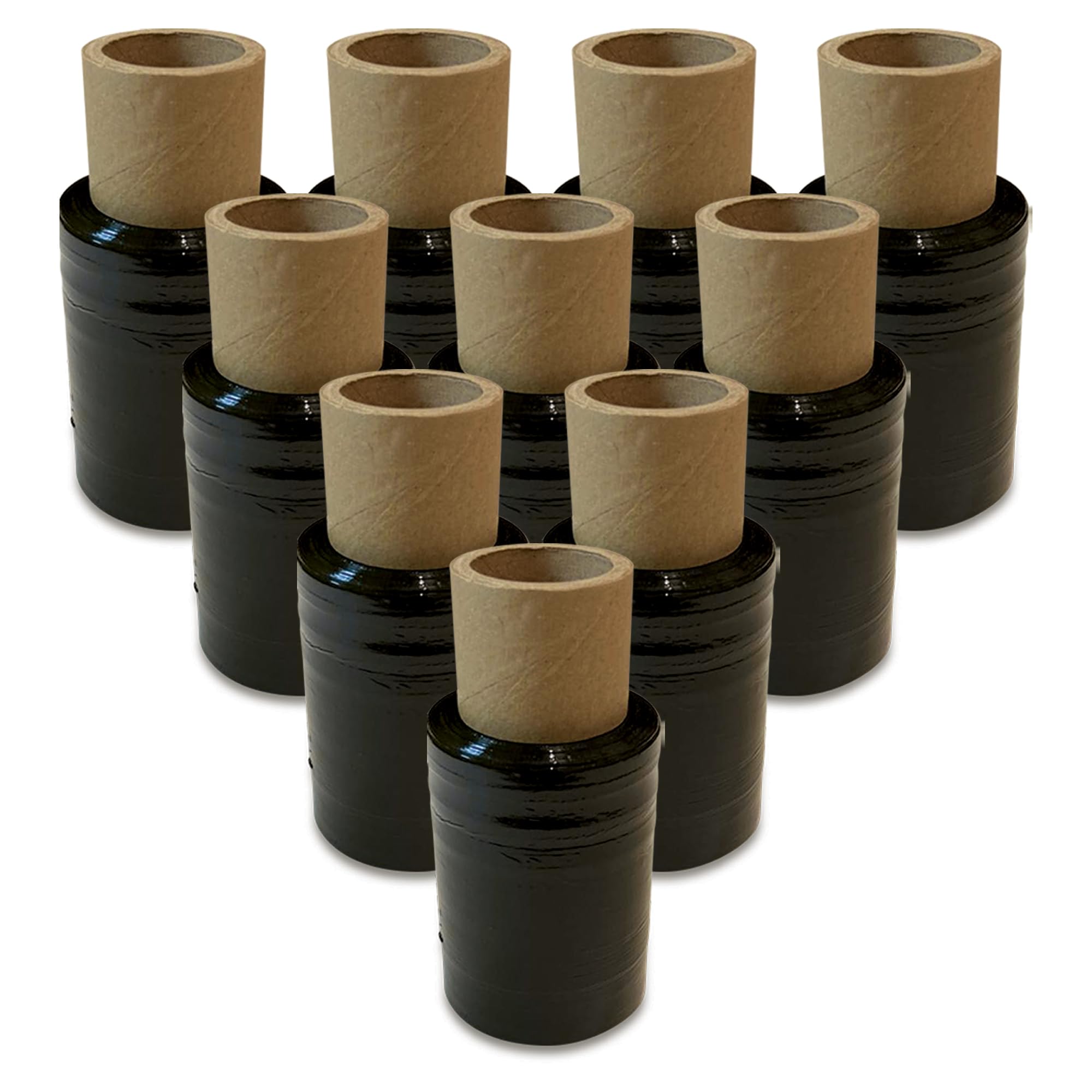 JeeJaan® 10 Rolls of Black Mini Handy Shrink Wrap 100mm x 150m 17mu - Self-Adhering Pallet Stretch Wrapper - Heavy Duty Plastic Wrap for Moving House Furniture Wrapping Film