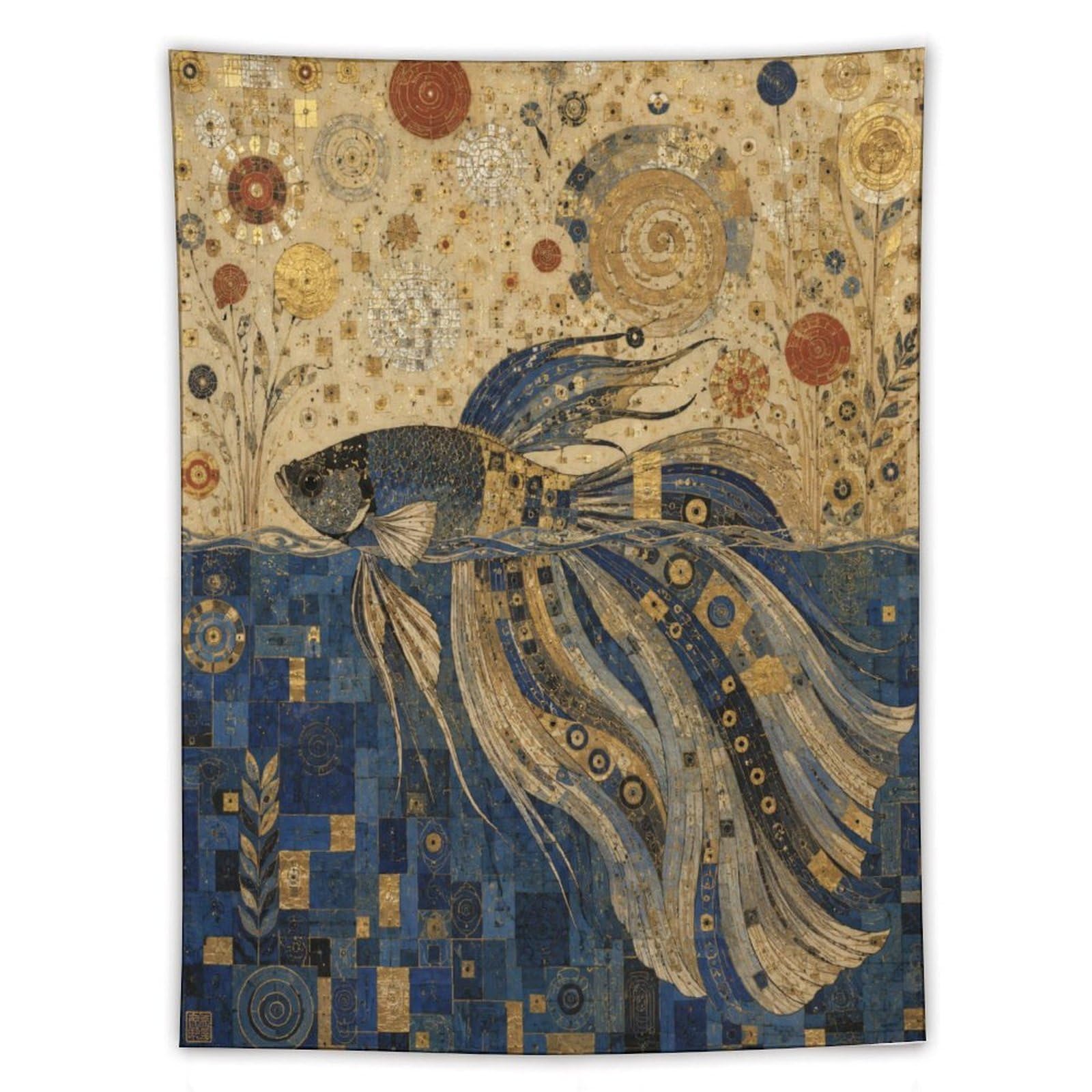 H3B8U2Y5 Betta Fish Wall Tapestry, Mosaic Style, College Dorm