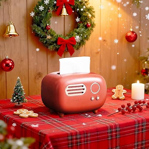 Miniatura 3 de Caja de pañuelos retro con forma de radio mezcla de encanto moderno de mediados de siglo, adecuada para colocar en mesitas de noche, aparadores de