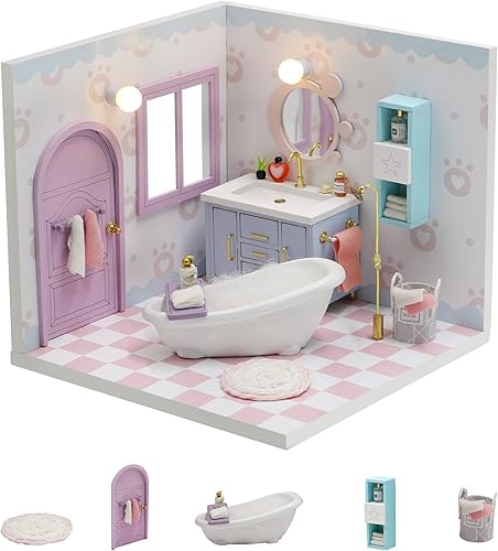Kit de casa de muñecas en miniatura de Kisoy con muebles, kit de casa de madera 3D para hacer tú mismo en un rincón de estilo apartamento pequeño