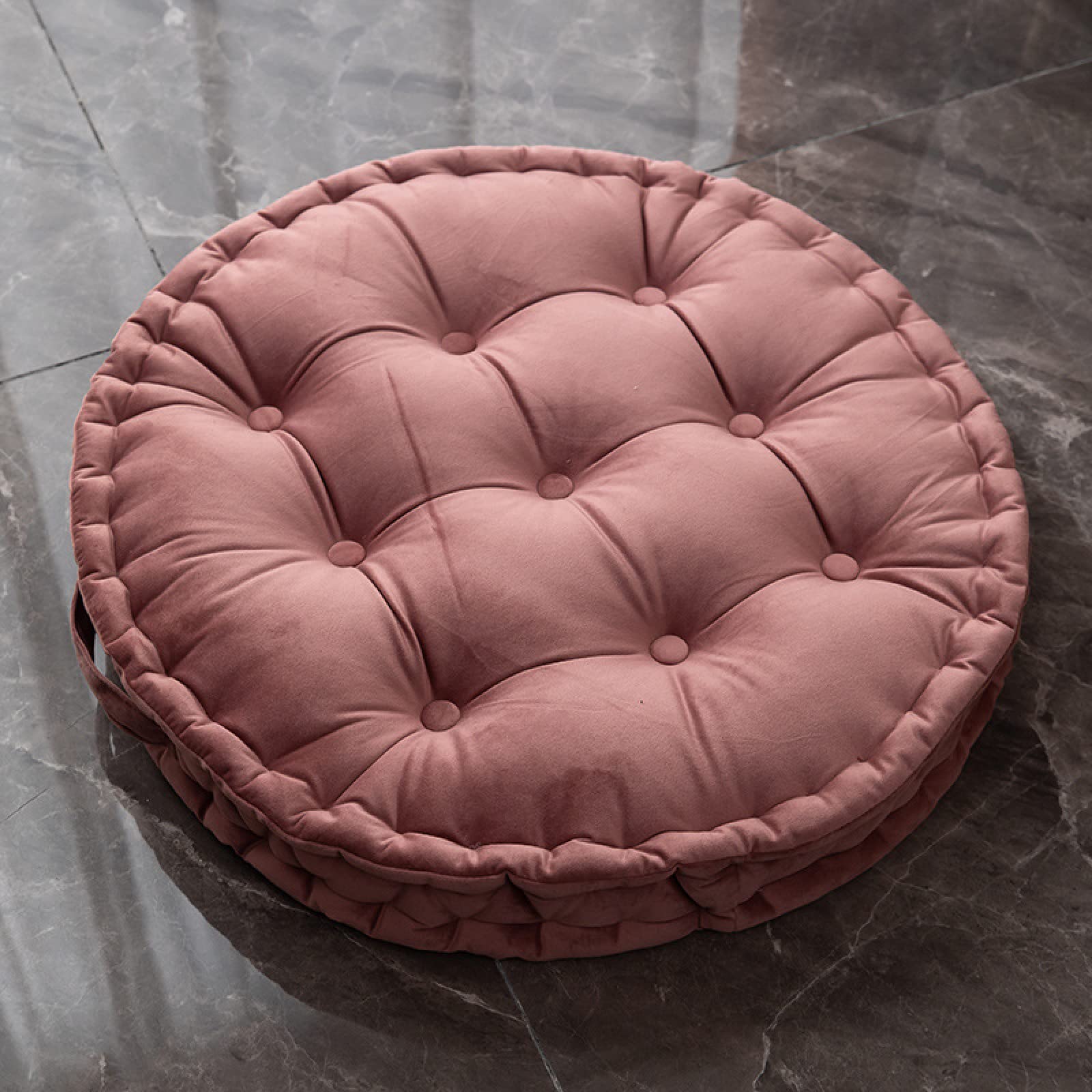 Coussin de siège épais et touffu avec poignée coussin de sol rond en velours rose 24x24