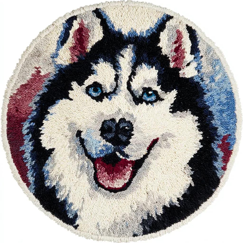 Round Latch Hook Rug Kits Wolf For Adults And Starter 50*50Cm