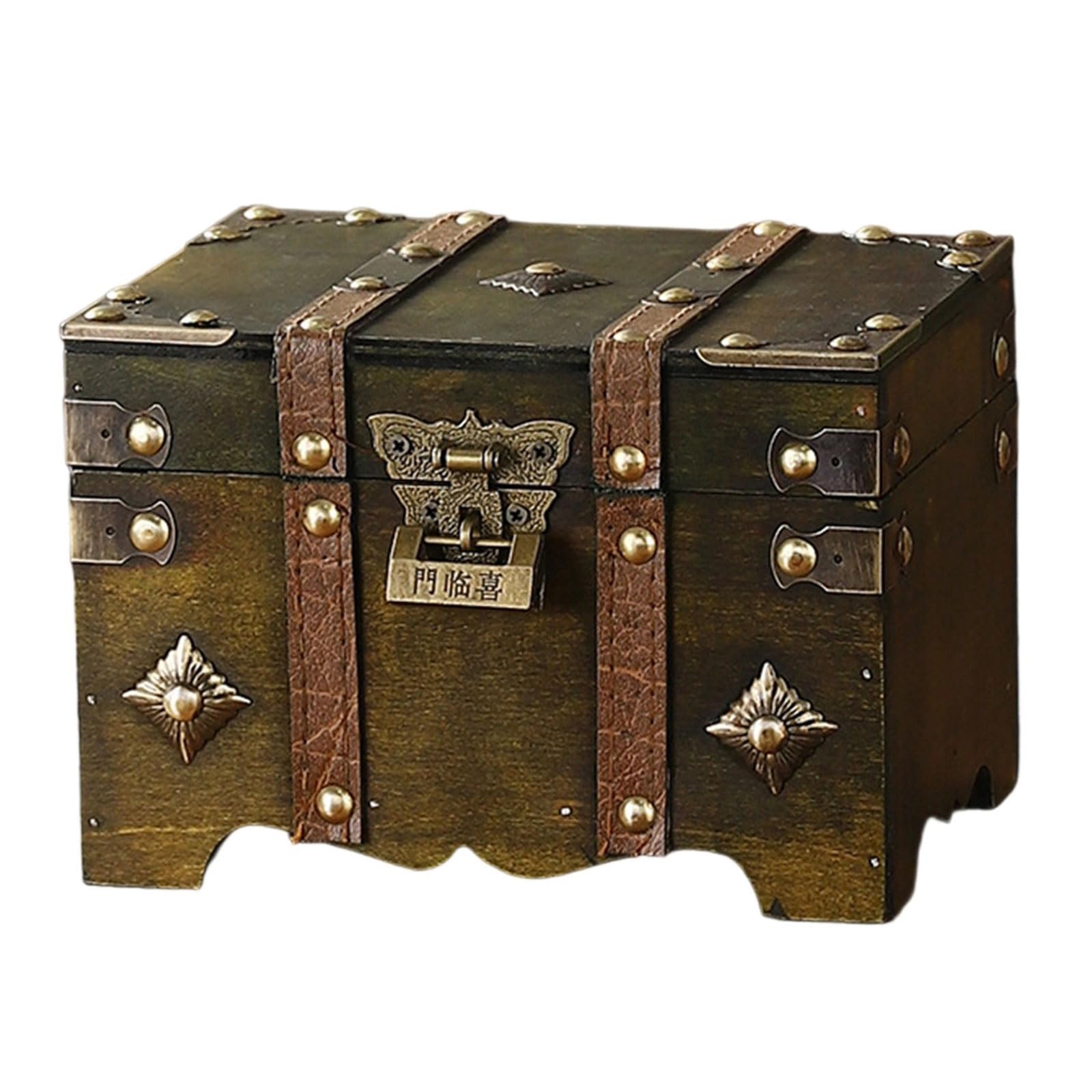 Xinsheinelry Antique Styles Locking Storage Box with Secure Combination Code Large Capacity Wooden Chest for Jewelry Collectibles Antique Styles Security Trunk