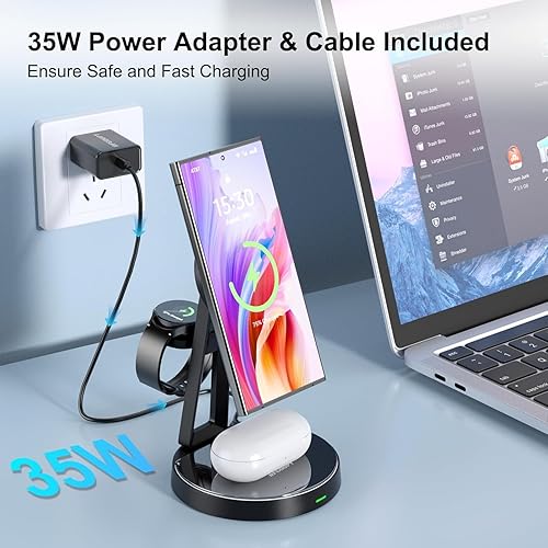 Miniatura 4 de Cargador inalámbrico para Samsung  Estación de carga 3 en 1 para Samsung Galaxy S25S24S23S22 y Watch 765Buds  Cargador MagSafe para iPhone