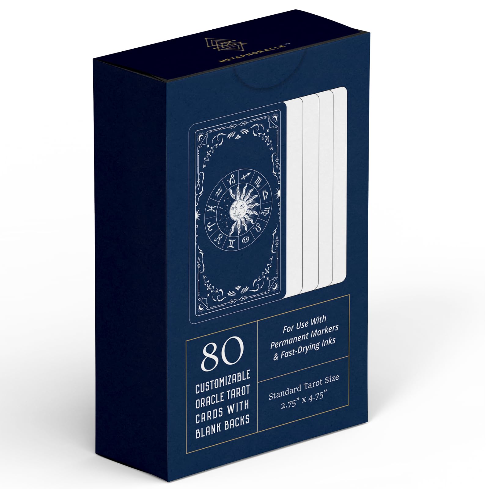 Blanko Oracle Tarotkarten zum Beschriften - Erstellen Sie Ihr eigenes Orakel-Kartendeck - (80 Karten pro Box / 7,0 x 12,1 cm) - Blanko weiße Tarotkarten mit bedruckter Rückseite (12 Sternzeichen