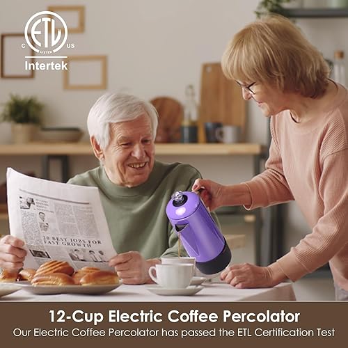 Miniatura 8 de HOMOKUS Percolador de café eléctrico de 12 tazas Percolator Cafetera de acero inoxidable con perilla transparente, mango de tacto frío, función de