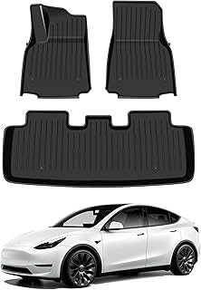 3D Floor Mats Compatible with 2021 2022 2023 Tesla Model Y Custom Fit Black TPE Floor Liners 1st & 2nd Row All-Weather Protection(Floor mats)