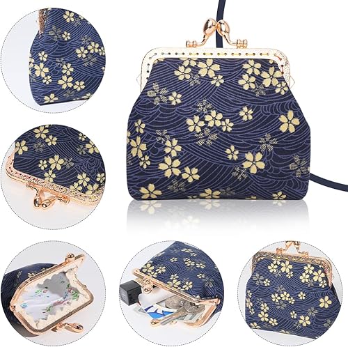 Miniatura 2 de Oyachic Monedero de monedero, monedero de cambio floral, monedero de lona con cierre, billetera con cierre de beso para mujeres y niñas