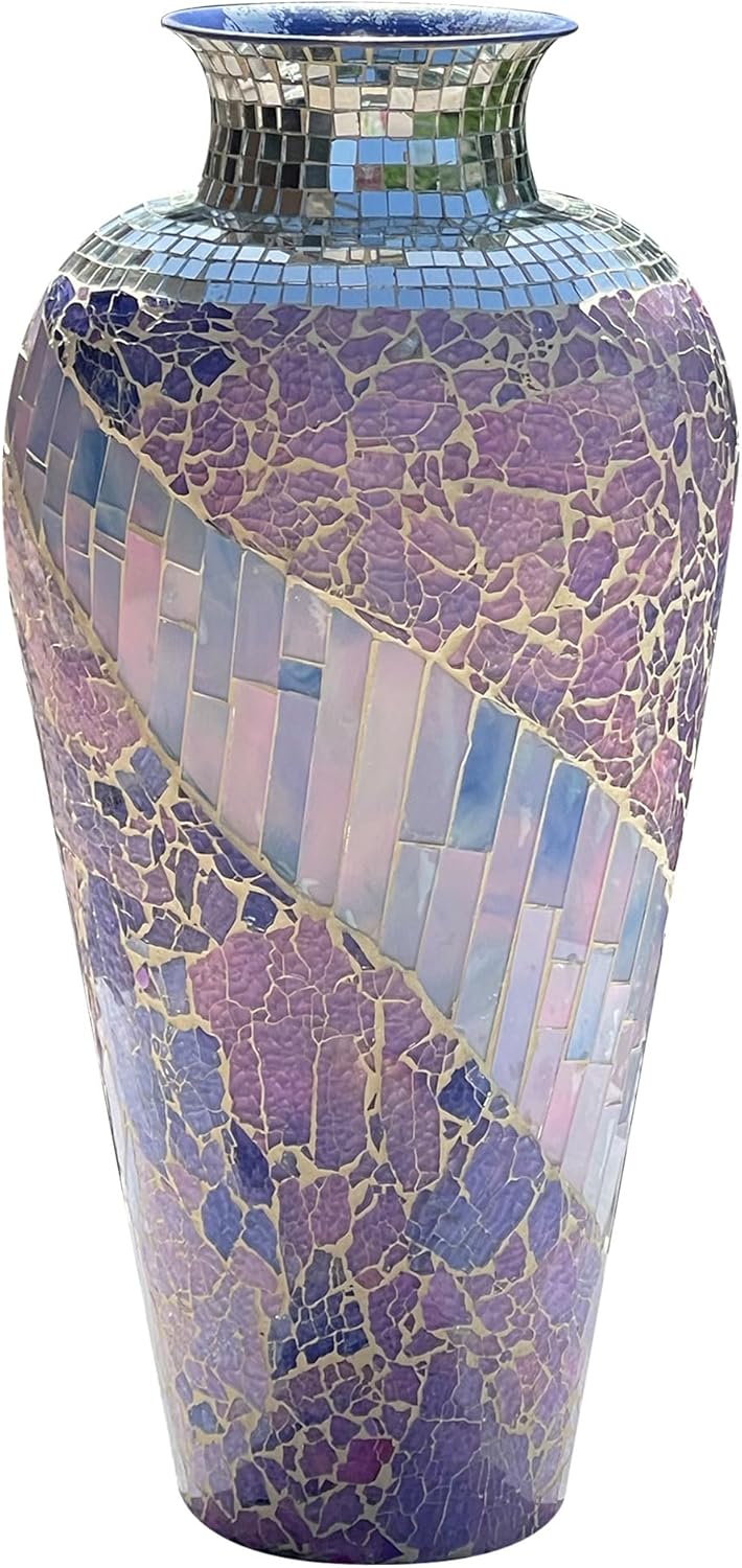 Tall Floor Metal Decorative Mosaic Vase for Flowers and Pampas Grass - 22 Inch Purple, Stunning Centerpiece for Home Decor and Living Room
