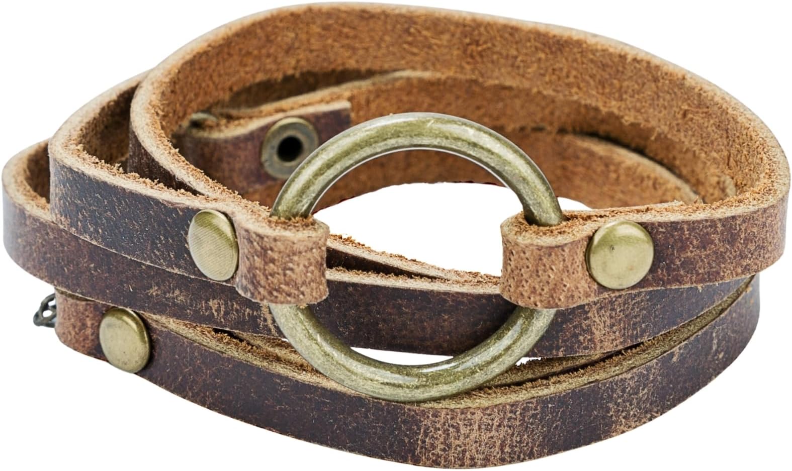 Buckle or 5 Wrap Leather Circle Bracelet - Adjustable Boho-Inspired Leather Bracelet for Women & Men, Unique Distressed Jewelry with Symbolic Circle, Ideal for Everyday Wear & Gifting