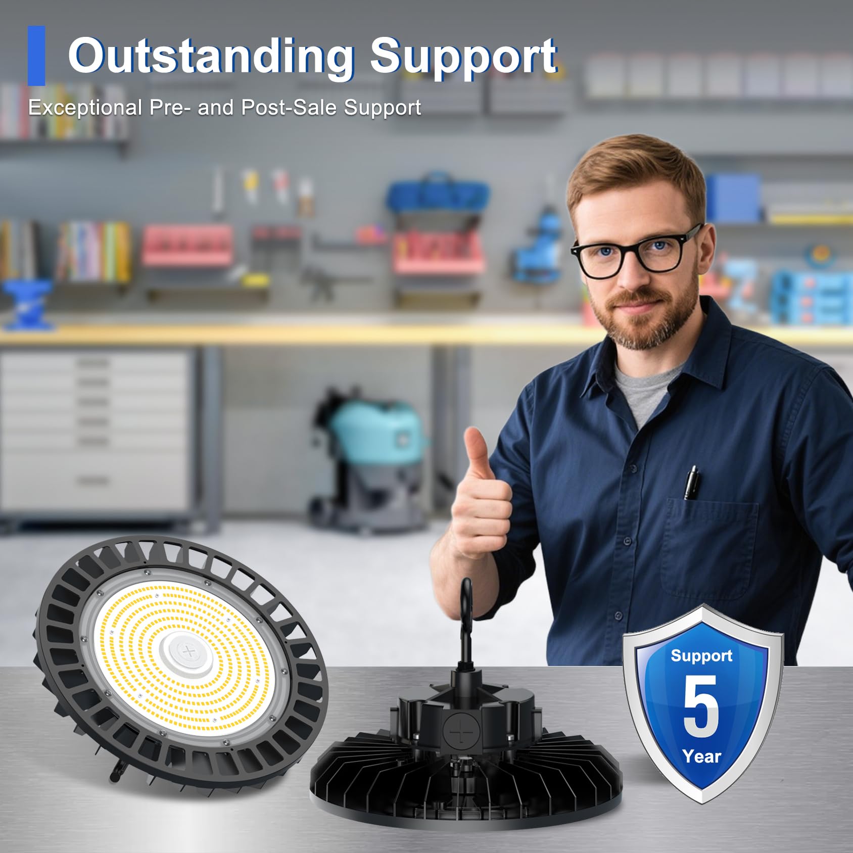 16-Pack Highbay LED Shop Light 200W 160W 120W 3-Wattage 4500K 5000K 5700K 3-CCT Hibay Fixture Motion Sensor Interface — view 10