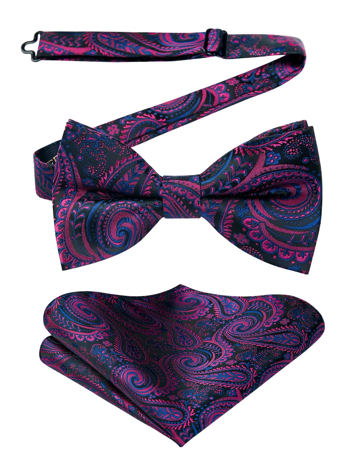 HISDERN Bow Ties for Men Paisley Floral Pre-tied Bowtie Pocket Square Set Men's Formal Bow Ties Wedding Party