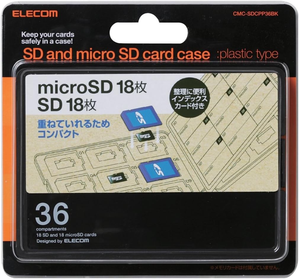 Elecom CMC-SDCPP36BK Memory Card Case, SD Case, Plastic, Holds 18 SD + 18 Micro SDS, Black