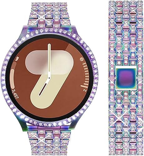Vista 154 de Correas compatibles con Samsung Galaxy Watch FE / 5/4 de 1.575 pulgadas, correa de metal con diamantes de imitación brillantes de 0.787 pulgadas