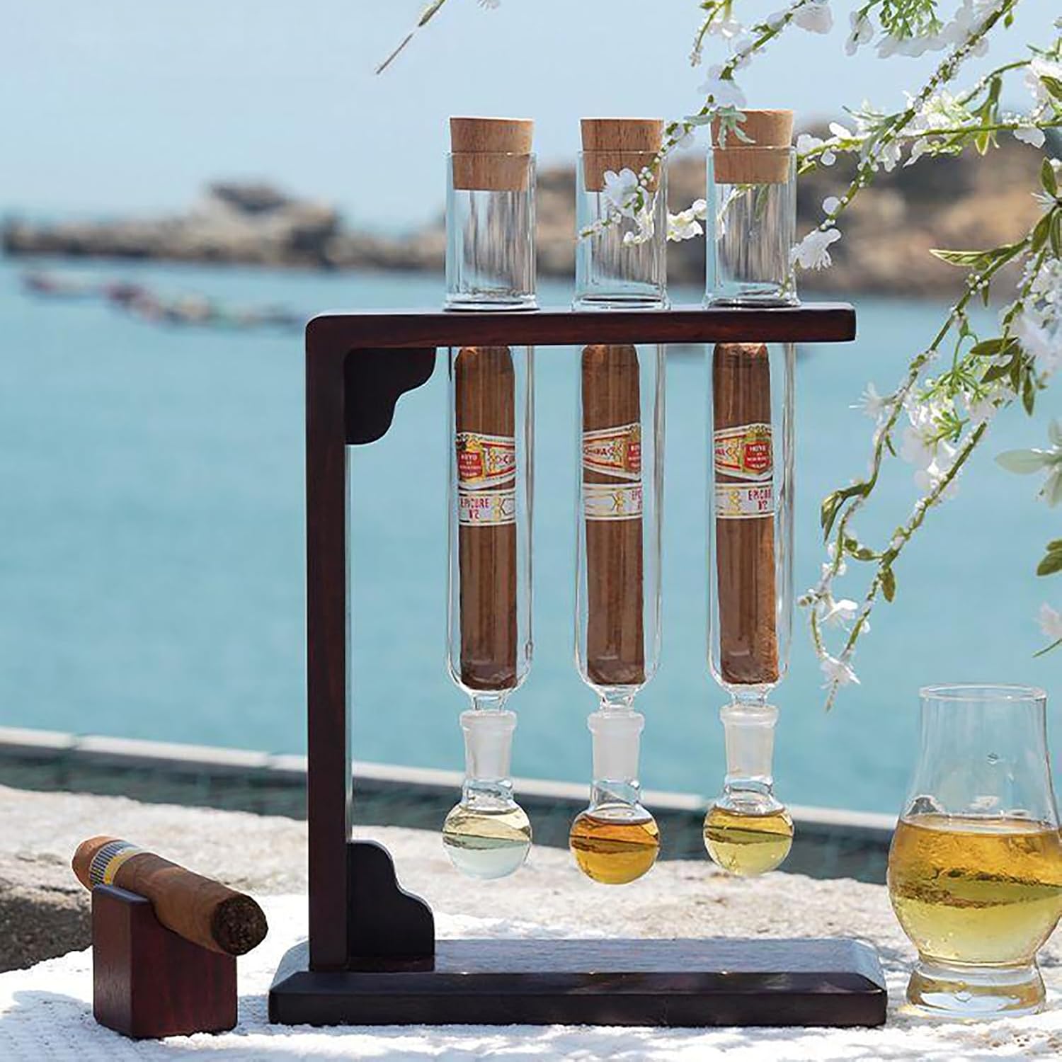 Cigar Aromatherapy Glass Tubes with Exquisite Base, Handmade Monofuser Humidor, Portable Cigar Storage Case for Freshness Preservation for Flavorful Mellowing