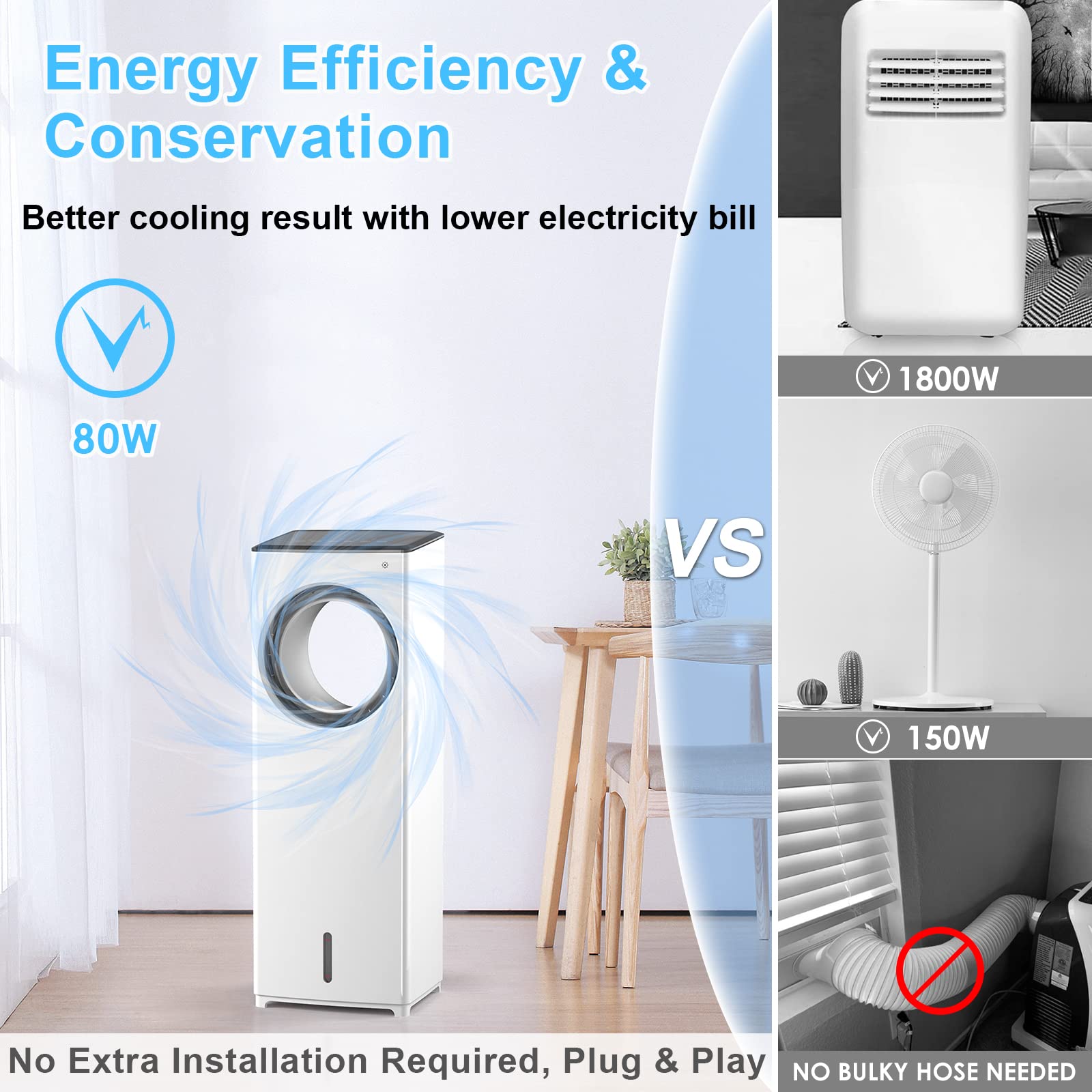 Buy Portable Air Conditioners, 3in1 Bladeless Evaporative Air Cooler