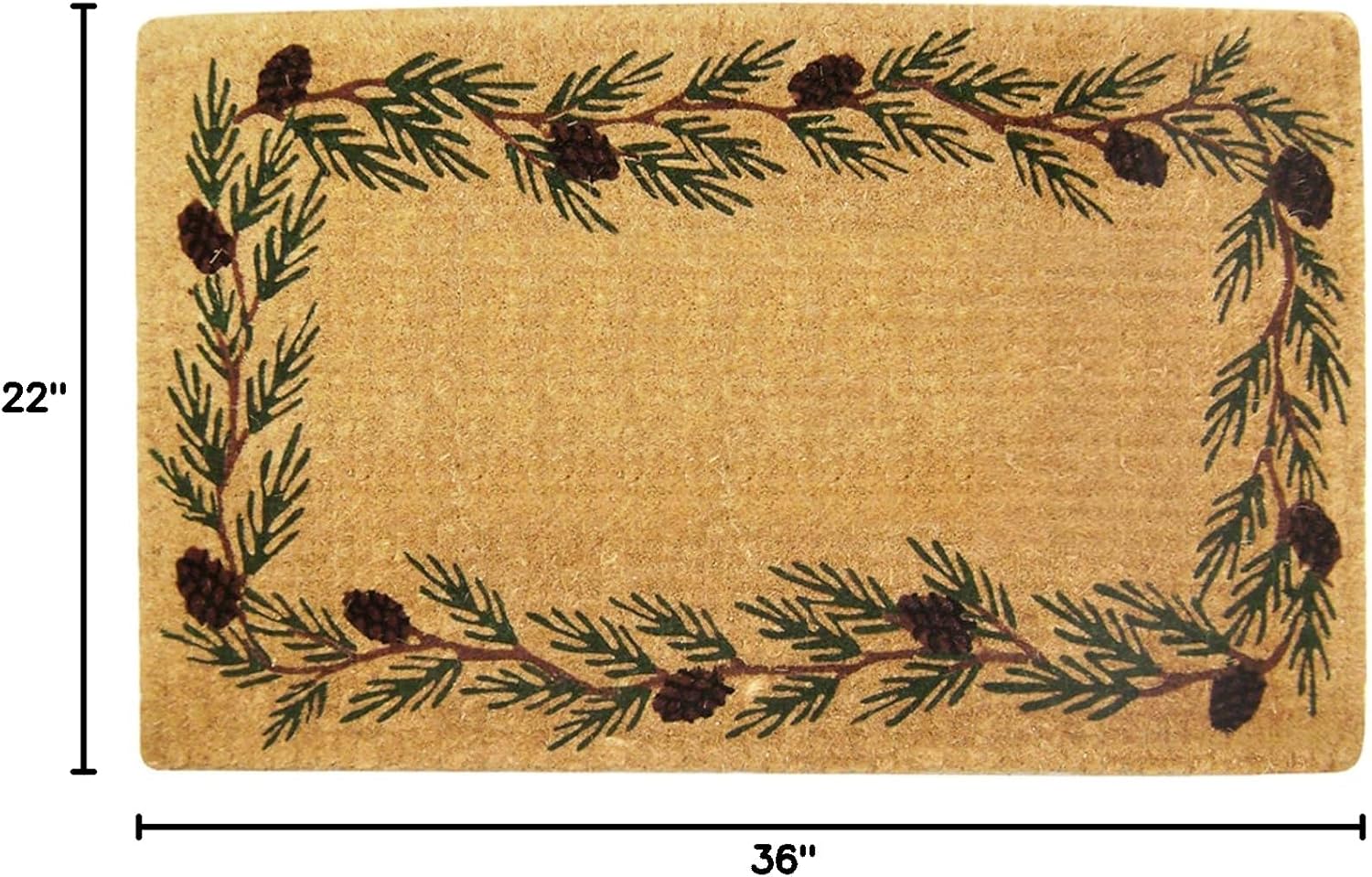 Nedia Home Heavy Duty Coir Door Mat - Evergreen Border Design, Natural Coco Fiber Welcome Mat, Durable Handcrafted Outdoor Rug, Fade-Resistant, Eco-Friendly, 22" x 36", O2010