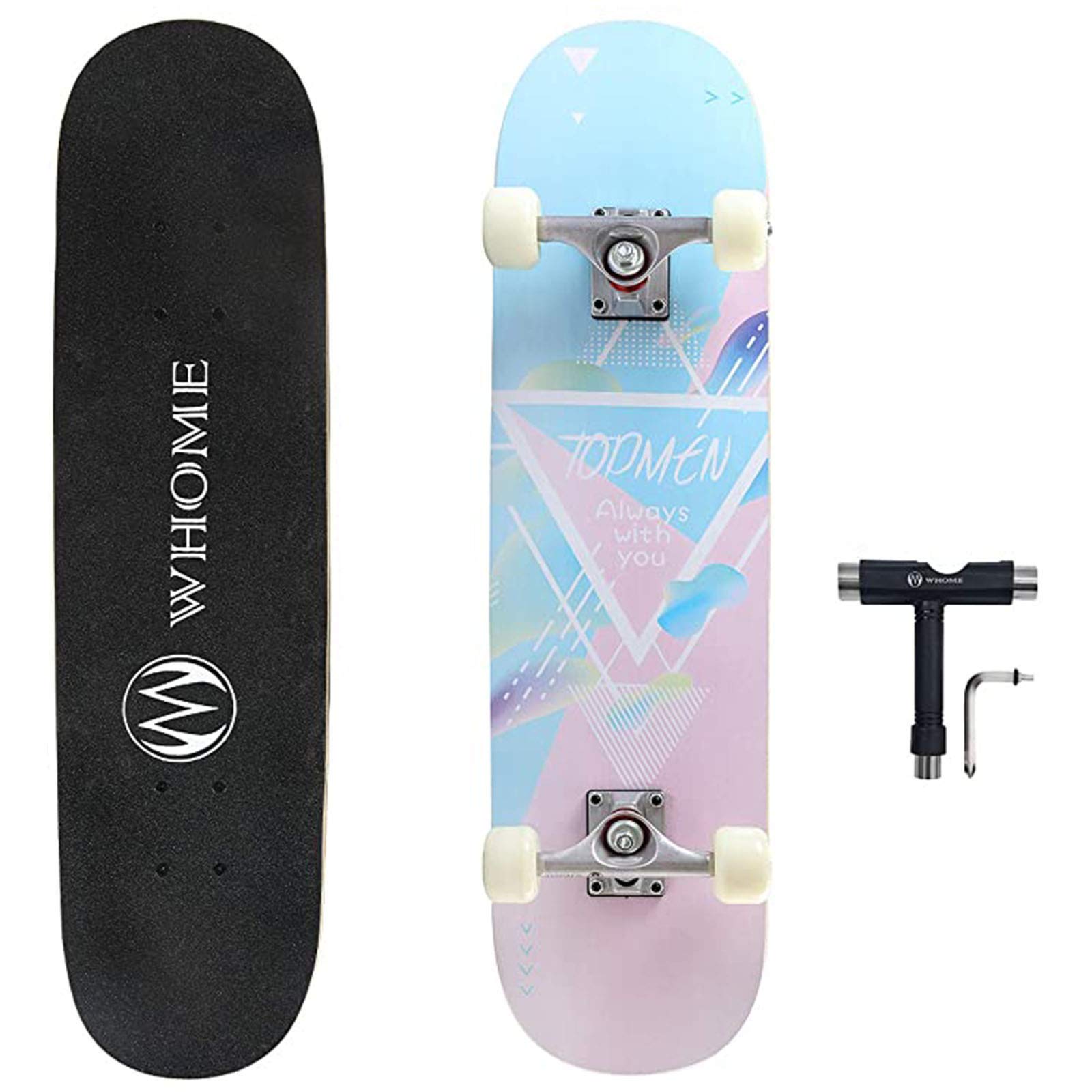 Pro Planche À roulettes Complète pour Jeune Adulte, Enfant Et Débutant - Longboard Skateboard De Rue Concave À Double Coup De Pied De 31 "avec T-Tool,E