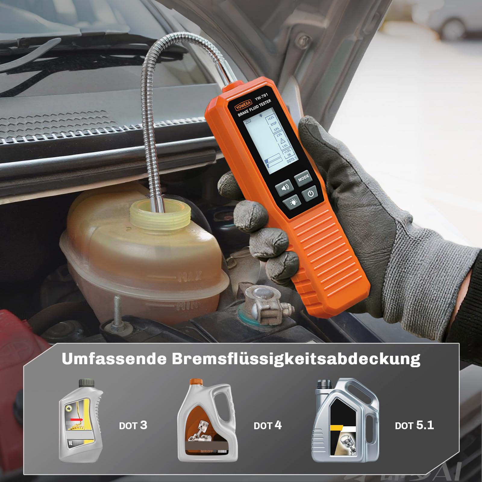 YW-791 Automotive Bremsflüssigkeitstester Verbessert Bremsflüssigkeitsprüfer Auto - Digitale Bremsflüssigkeit Siedepunkt Messgerät für DOT3 DOT4 DOT5.1 mit Optischer Alarm Brake Fluid Tester - 2