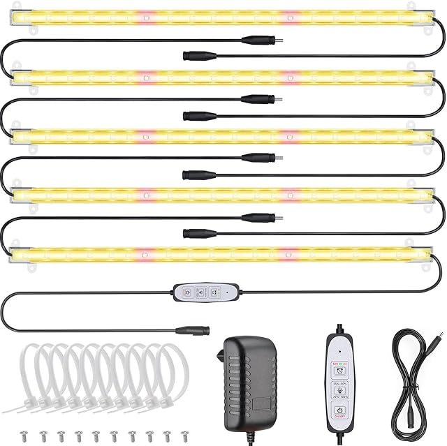 Relassy Grow Light, Full Spectrum LED Plant Grow Light Strip with Auto Cycle Timer 3/6/12H, Growing Lamp Bar for Indoor Plants Multi-Channel 4 Dimmable Levels for Gardening Seeding Plant(5 Pack)