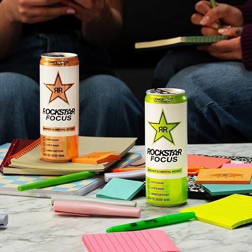 Miniatura 10 de Rockstar Focus Energy Drink, melocotón blanco, melena de león, cero azúcar, cero calorías, latas de 12 onzas, (paquete de 12), 200 mg de cafeína,