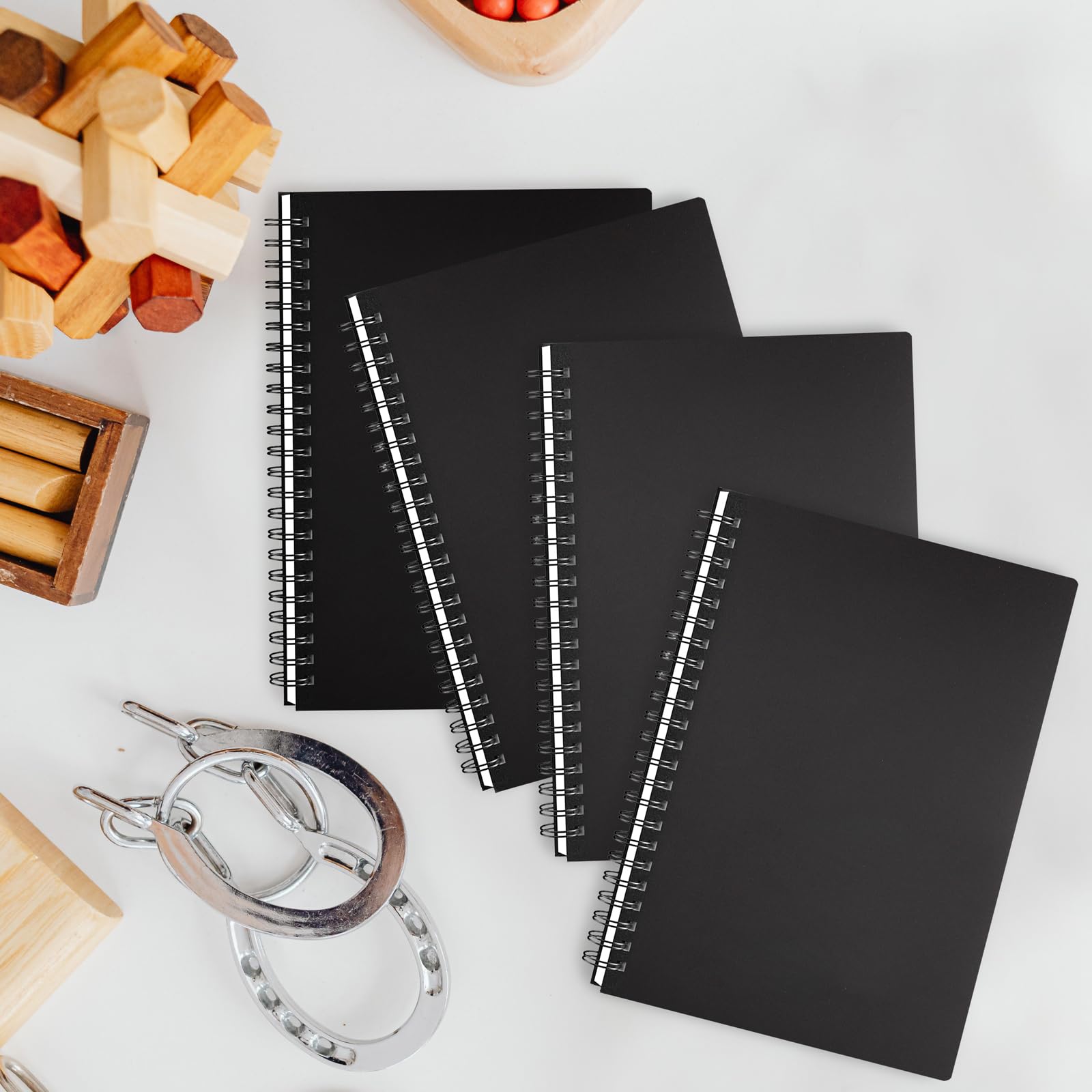 Surard Set di 10 quaderni a spirale formato A5, a righe, con copertina in plastica nera, carta spessa 80 g/m², per affari, scuole, uffici, studenti (14,2 x 21,1 cm)