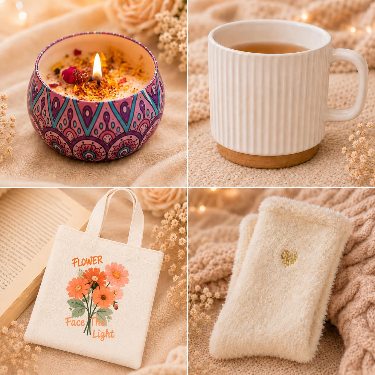 Regalo per donne, set regalo per la cura personale con bouquet di fiori e