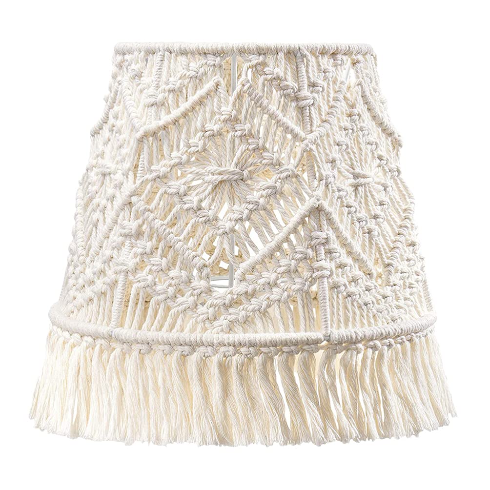 OSALADI Bohemian Macrame Lamp Shade Handmade Cotton Rope Woven Floor Lamp Cover for Bedroom Living Room Balcony Rustic Home Decor